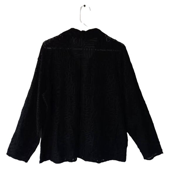 LAURA ASHLEY Black Jacket Top Semi Sheer Abstract Zip Up Blouse 1X Texture - Picture 3 of 14